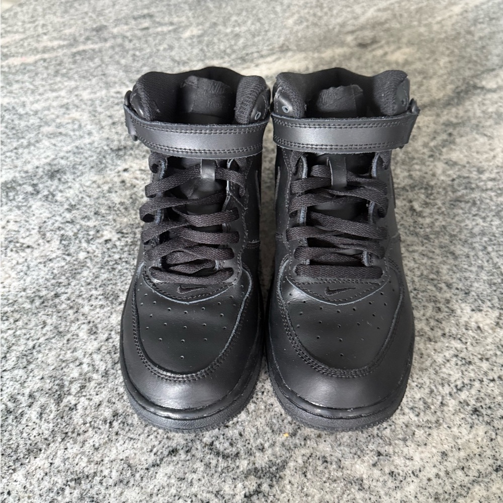 Nike Air Force 1 Mid GS Black Boys Sneaker Leather Adjustable Strap US 3Y
